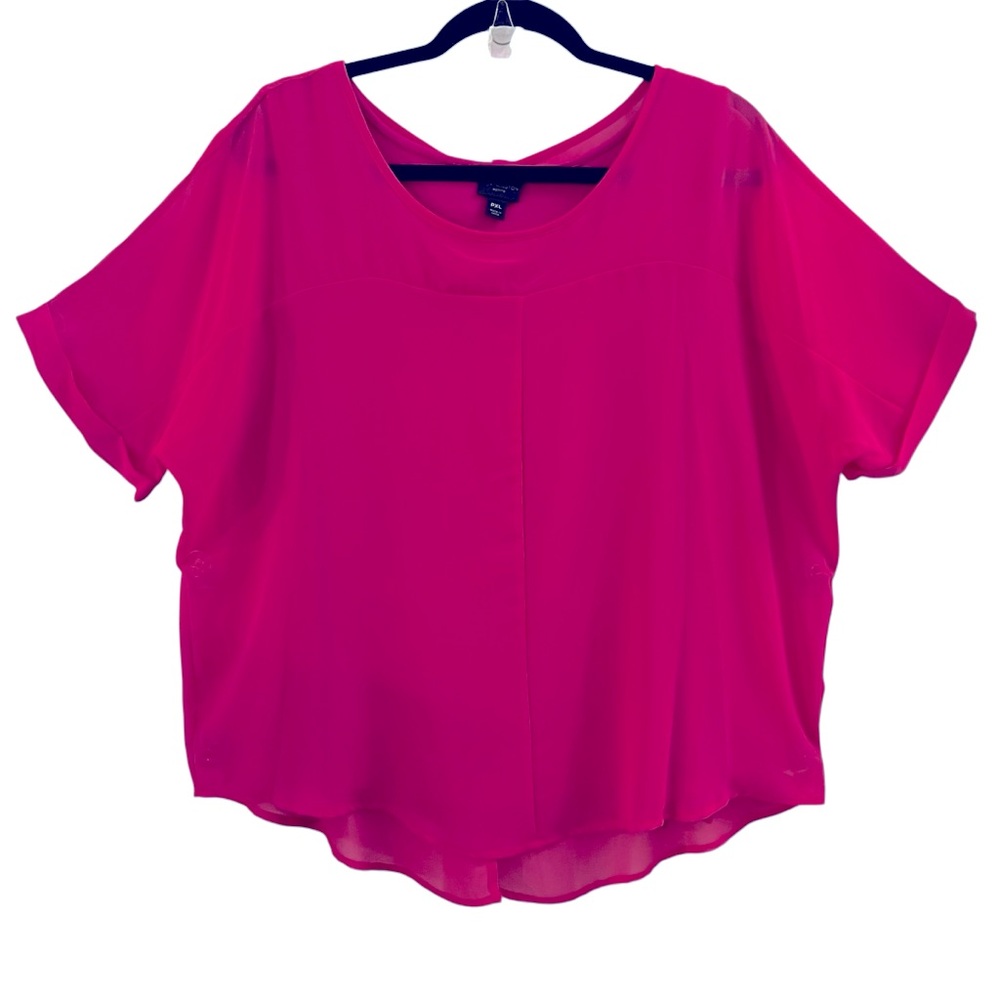 WORTHINGTON BLOUSE, Sz PXL, Fuschia Pink Flowy Short Sleeve Sheer Top, Excellent